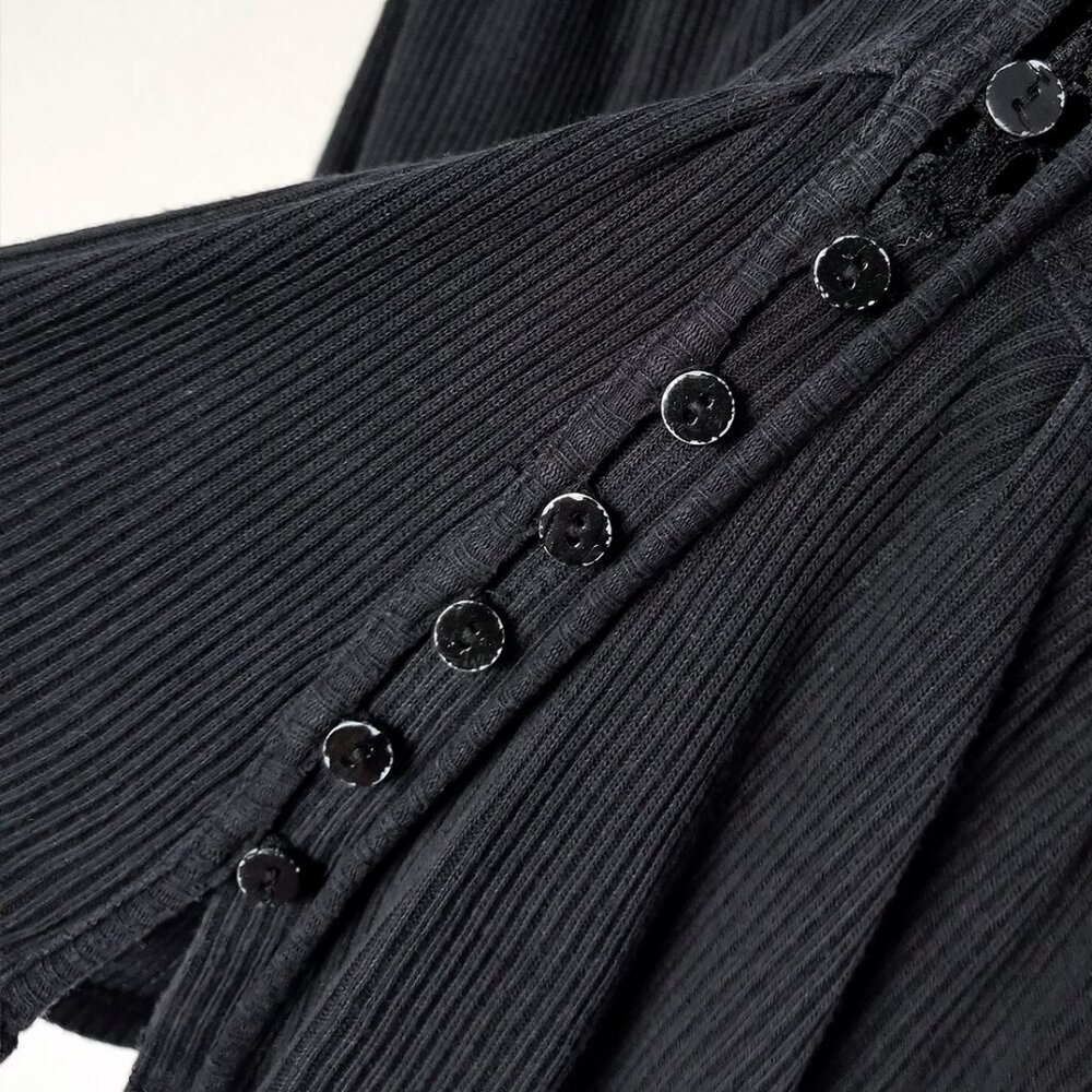 Free People Set To Stun Lace-Inset Low V Neck Collar Tunic Top Black XS $108 - Picture 13 of 16